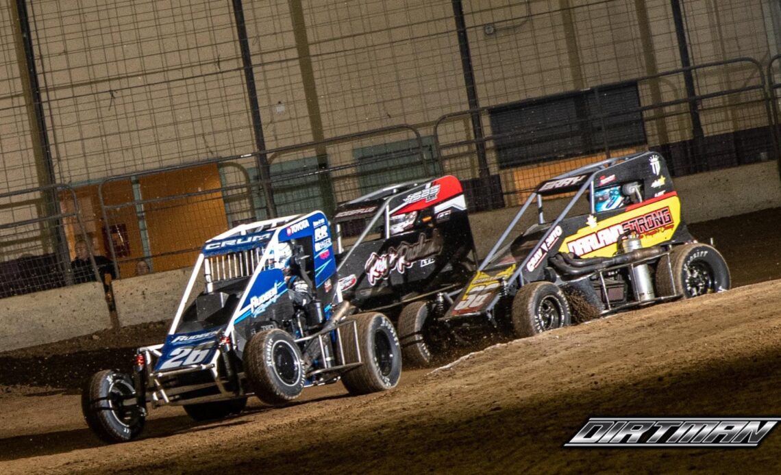 Chance Crum, Chad Boespflug & Rylan Gray USAC Jason Leffler Memorial at the Southern Illinois Center - Dirtman Photography