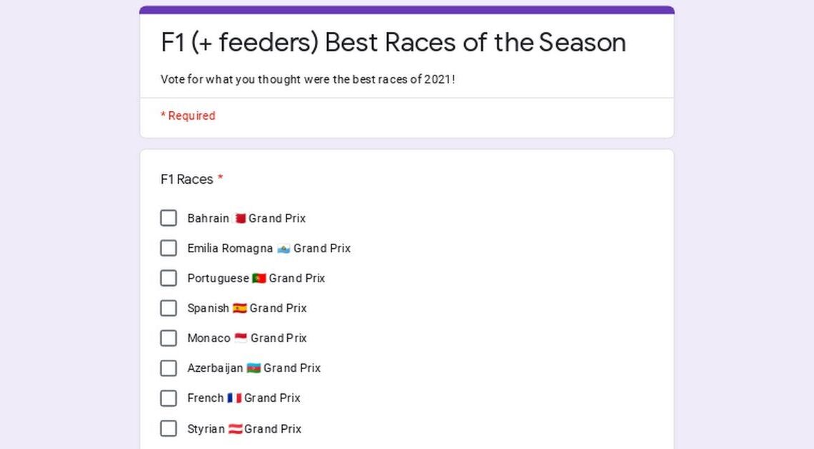 I’m doing a survey for people’s favorite F1 races of 2021. If you could fill out this form, it’d be appreciated. Only takes a few seconds 🙂