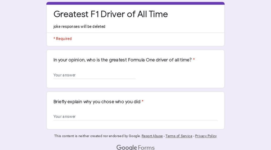 In this form, I want you to name who you think the greatest F1 driver of all time is, and why you believe he is. Obvious joke responses will be deleted, so please try to genuinely respond.