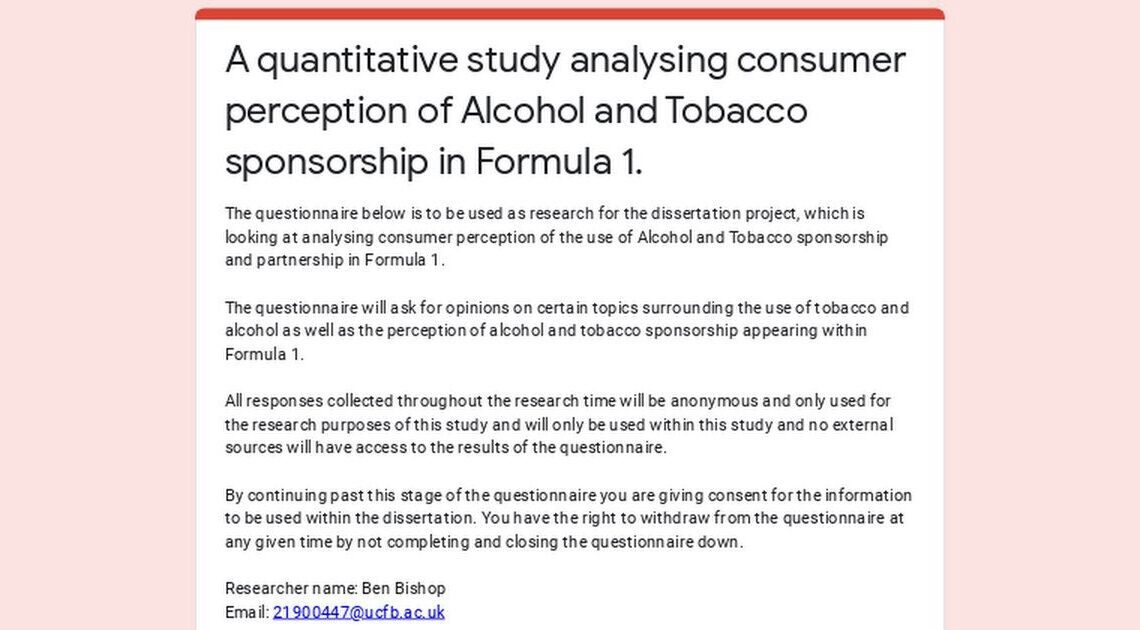 Opinions on Alcohol and Tobacco Marketing in Formula 1 : motorsports