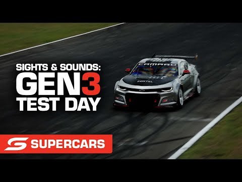 Sights and sounds of first day of testing the Gen3 cars for the Australian Supercars Championship, specifically race-ready versions of the Ford Mustang Mach 1 and the Chevrolet Camaro ZL1