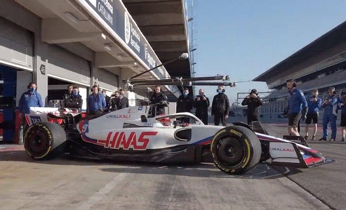 New Haas F1 car makes track debut in Barcelona