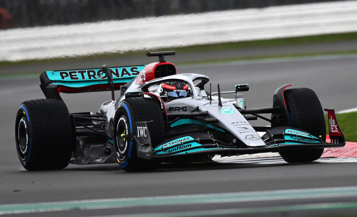 New Mercedes W13 makes track debut at windy Silverstone · RaceFans