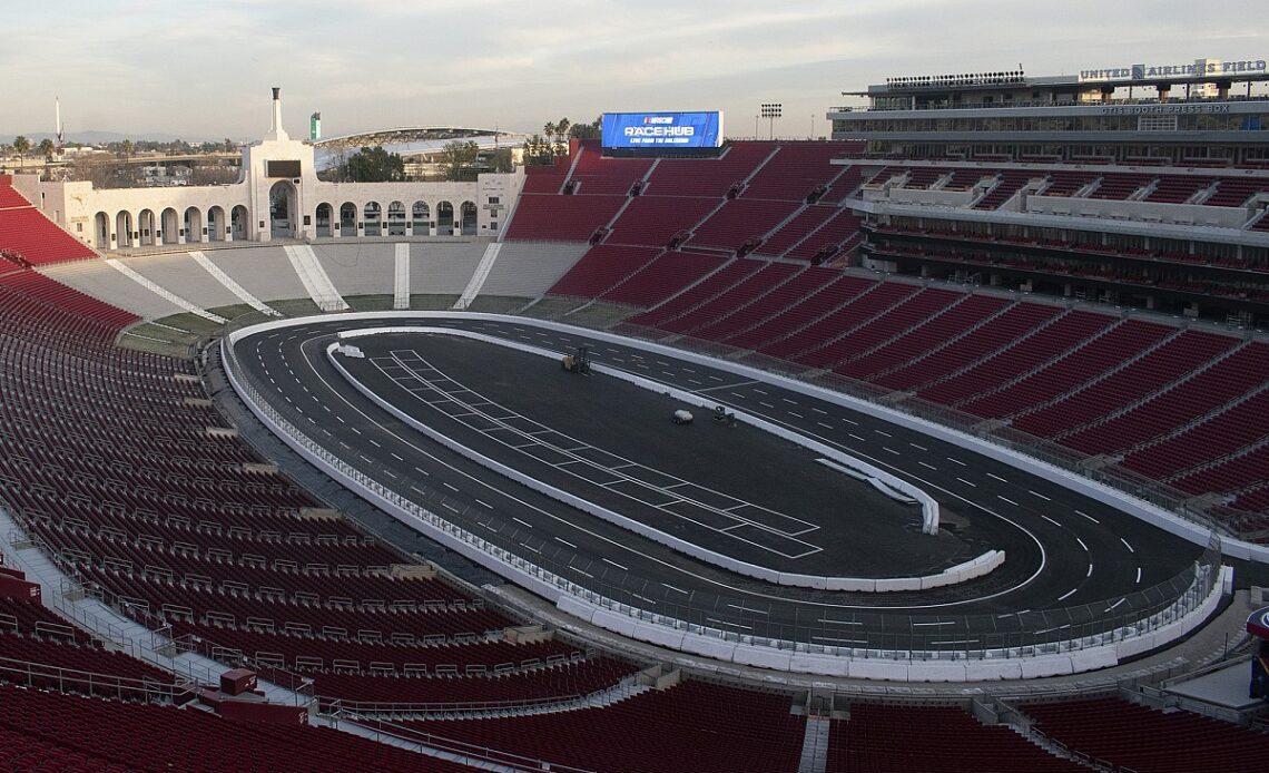 Watch the L.A. Coliseum race track being built in 60 seconds