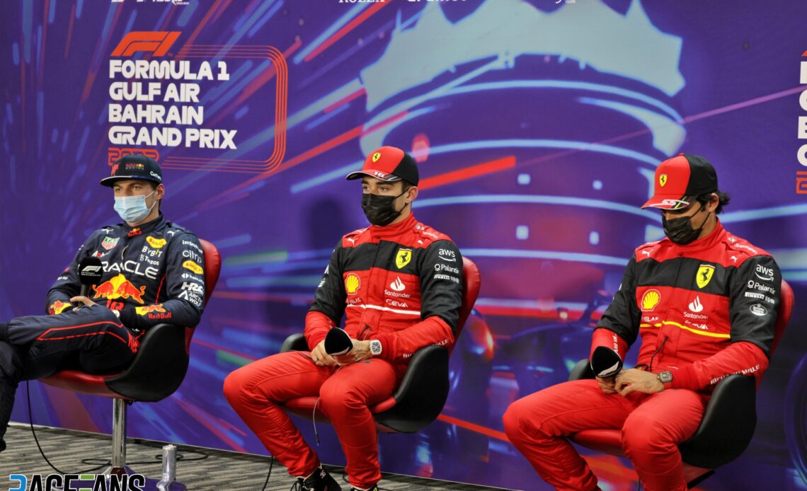 (L to R) Max Verstappen, Charles Leclerc, Carlos Sainz, Bahrain International Circuit, 2022