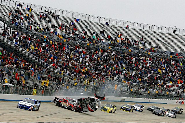 2011 NASCAR Nationwide Series race, car tumbles on the track at Dover, NKP