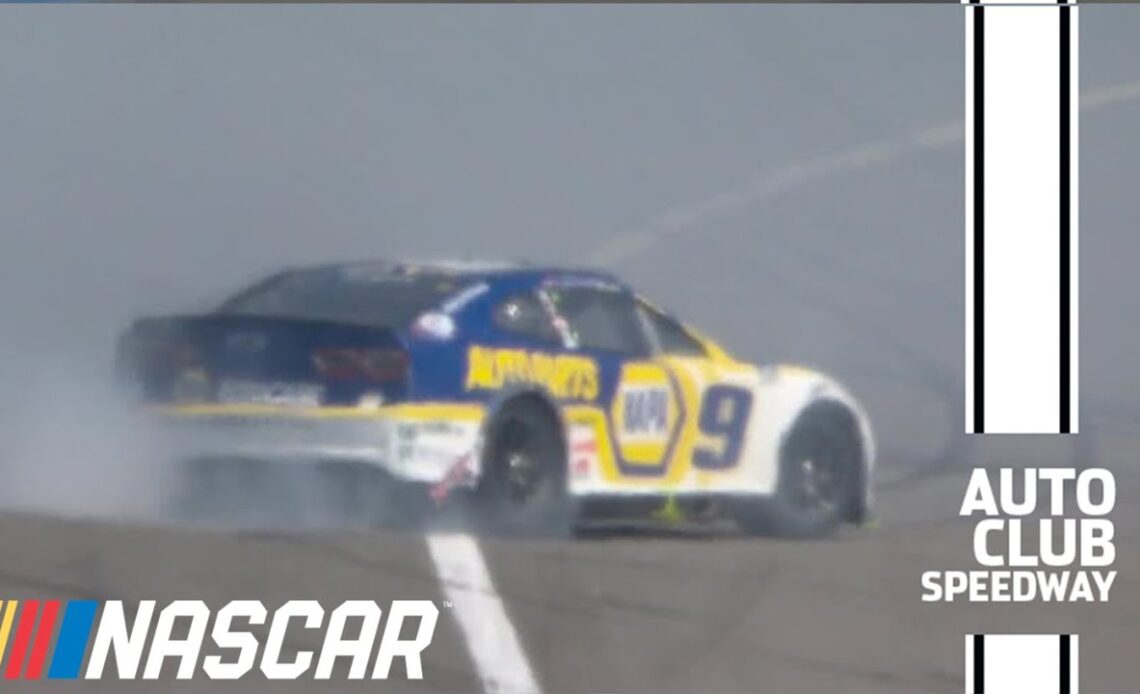 Chase Elliott tags the wall leading, later spins at Auto Club Speedway | NASCAR