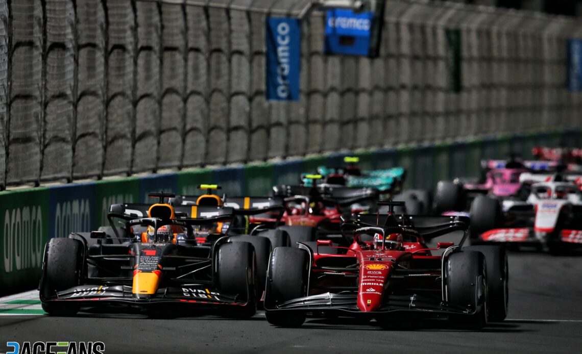 (L to R): Max Verstappen, Red Bull; Charles Leclerc, Ferrari, Jeddah Corniche Circuit, 2022
