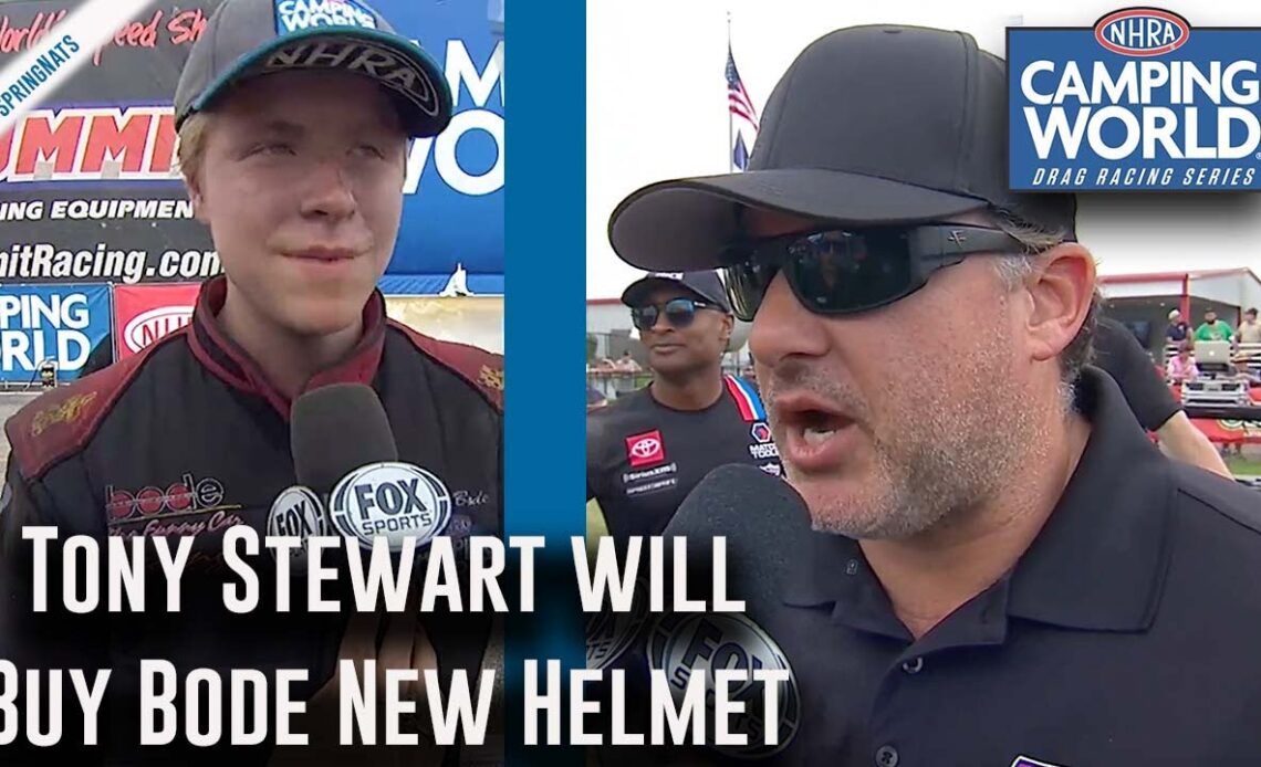 Tony Stewart says he'll buy Bobby Bode a new helmet after NHRA SpringNationals
