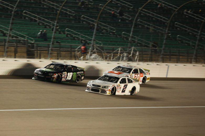 2021 ARCA Kansas II pack racing - Ty Gibbs, No. 18 Joe Gibbs Racing Toyota, and Nick Sanchez, No. 2 Rev Racing Chevrolet (Credit: Cassie Florido/ARCA Racing used with permission)