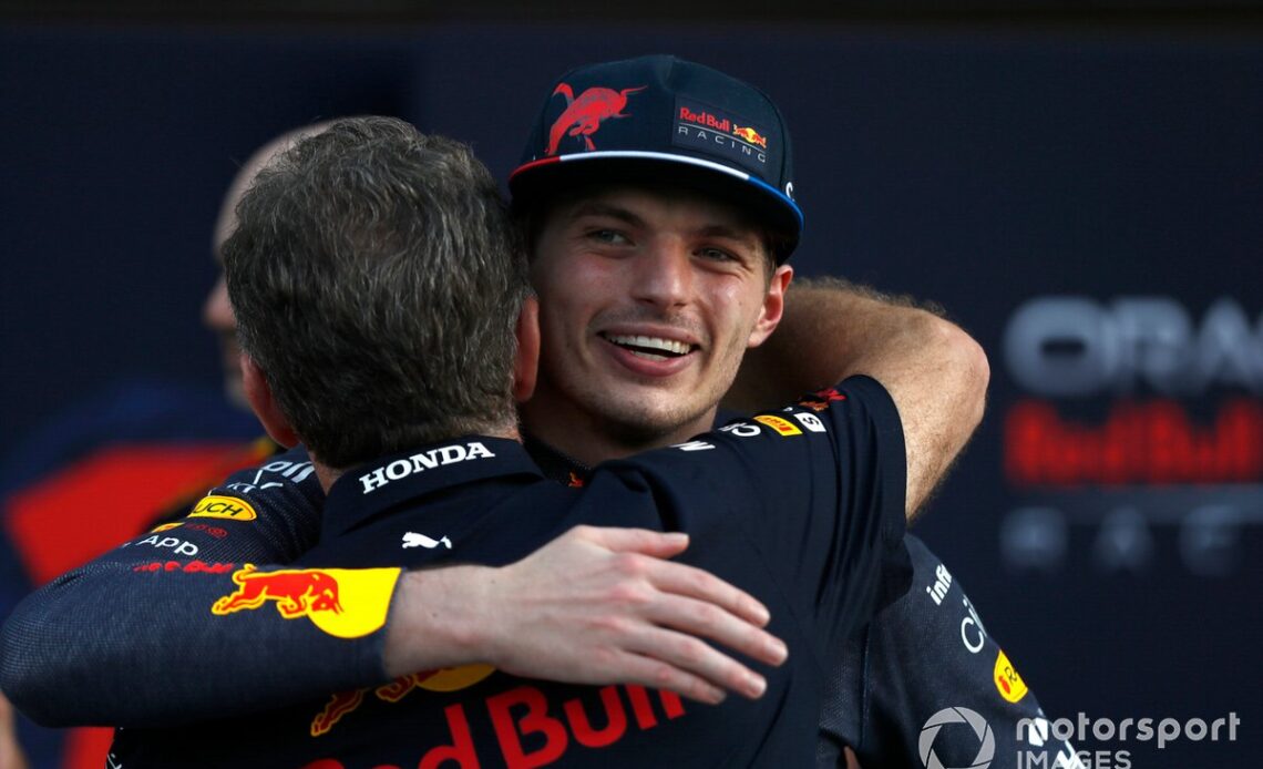 Christian Horner, Team Principal, Red Bull Racing, Max Verstappen, Red Bull Racing, 1st position, celebrate victory