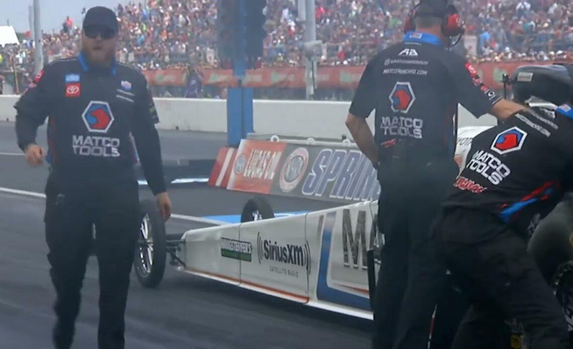 Clay Millican, Antron Brown, Jim Oberhofer, Top Fuel Dragster Rnd1 Eliminations, Final National Even