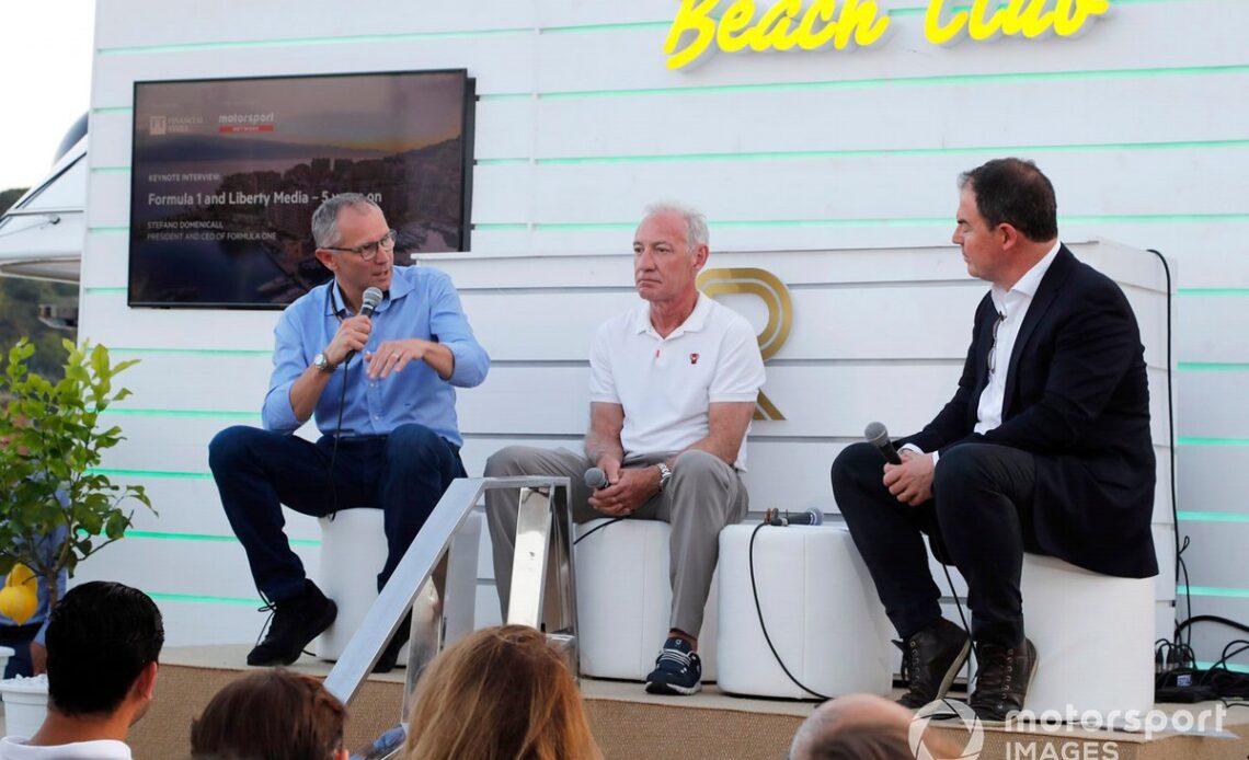F1 boss Domenicali was speaking with Liberty Media CEO Greg Maffei (centre) and Motorsport Network's James Allen in Monaco on Friday
