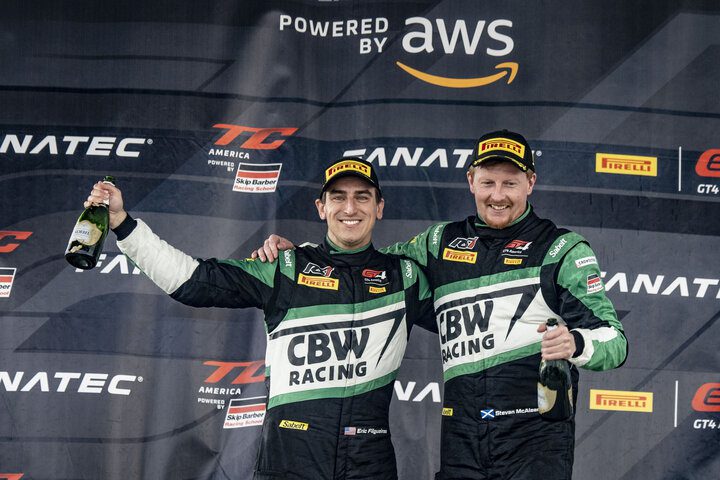 Stevan McAleer and Eric Filguerias celebrate their win in Race No. 1 of Pirelli GT4 America SprintX at NOLA Motorsports Park, 5/21/2022 (Photo: SRO Motorsports Group)