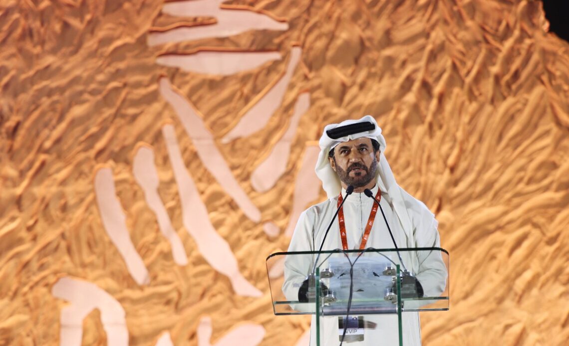 FIA president Mohammed Ben Sulayem speaks. Saudi Arabia, January 2022.