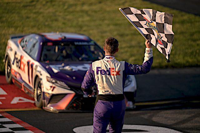 Denny Hamlin celebrates his win in the 2022 Toyota Owners 400 at Richmond. Photo: NKP