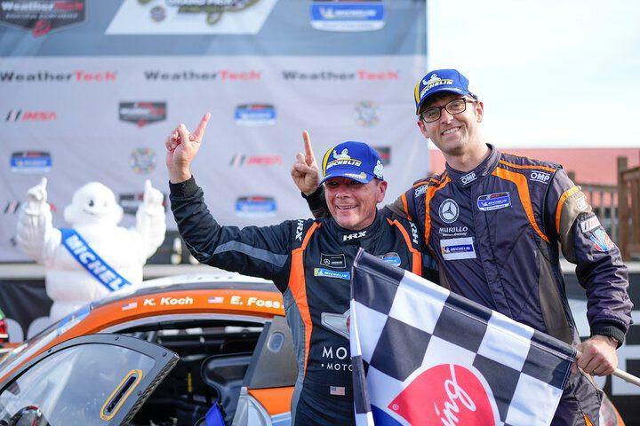 Eric Foss and Kenton Koch celebrate their victory in the Mid-Ohio 120, 5/14/2022 (Photo: Courtesy of IMSA)