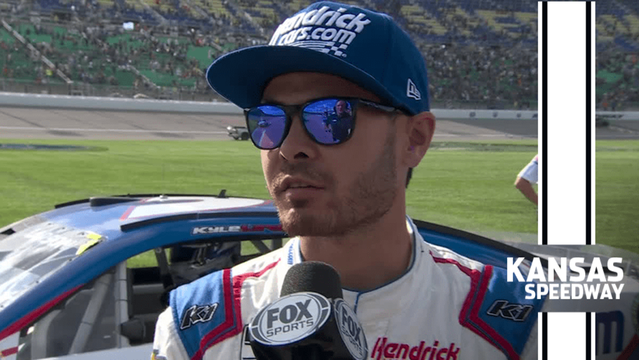 Kyle Larson reacts to late-race battle for the lead with Kurt Busch