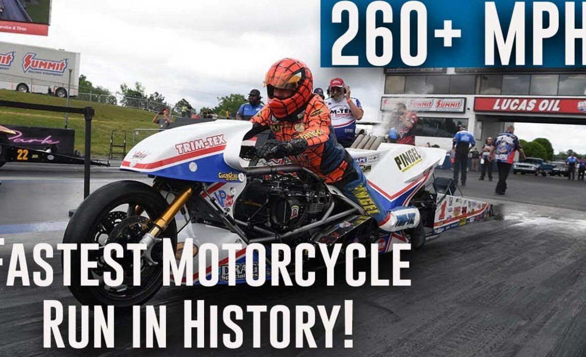 Larry "Spiderman" McBride makes the FASTEST motorcycle run in drag racing history!