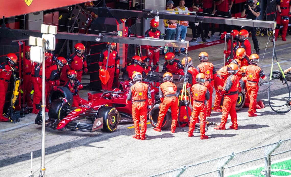 Charles Leclerc, Ferrari F1-75, in the pits