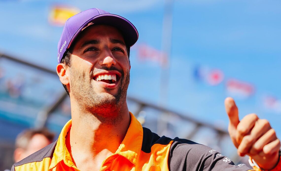 Daniel Ricciardo in the drivers parade before the start of the 2022 Australian Formula 1 Grand Prix. April 2022