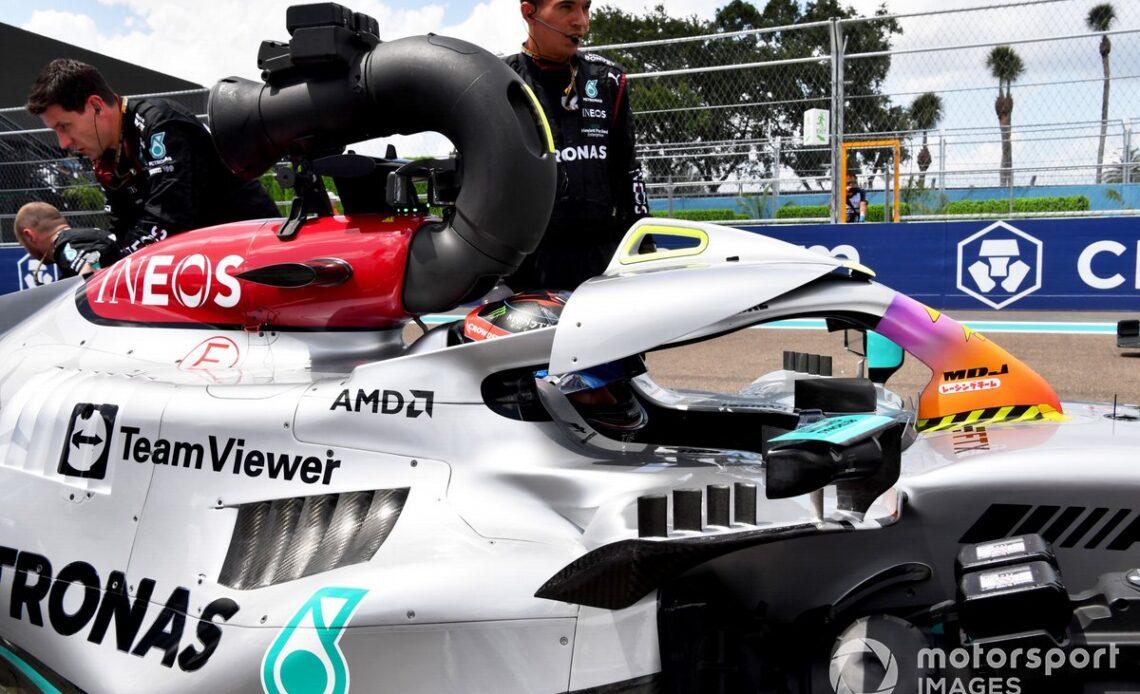 George Russell, Mercedes W13, on the grid