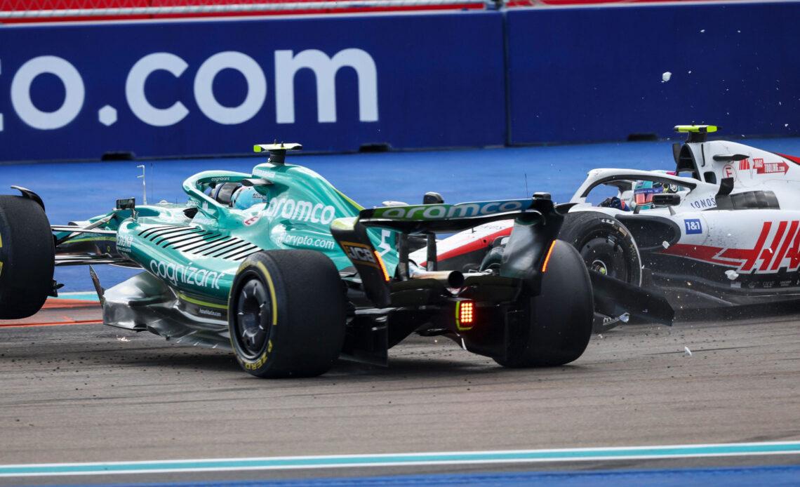 Mick Schumacher hits Sebastian Vettel. Miami May 2022