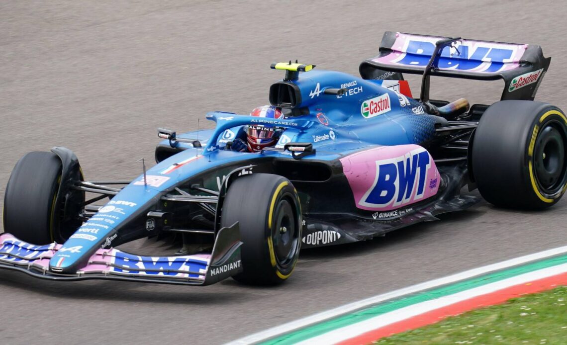 Esteban Ocon drives the Alpine at Imola. Italy, April 2022.