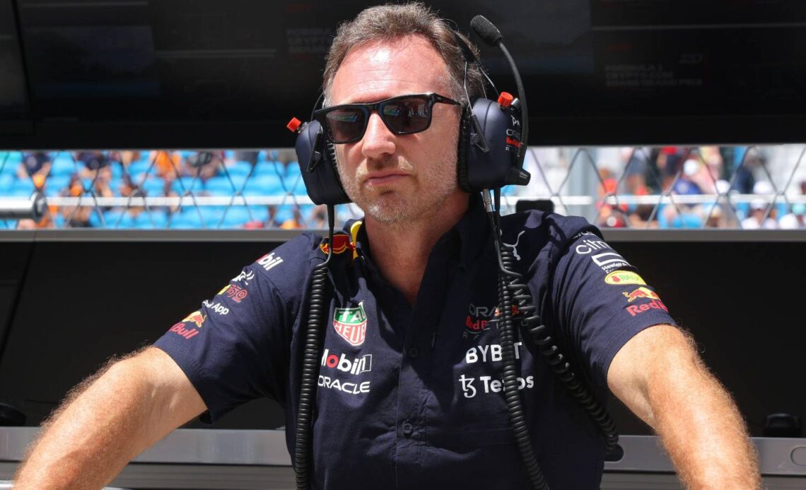 Christian Horner, Red Bull, turns away from the pit wall. United States, May 2022.