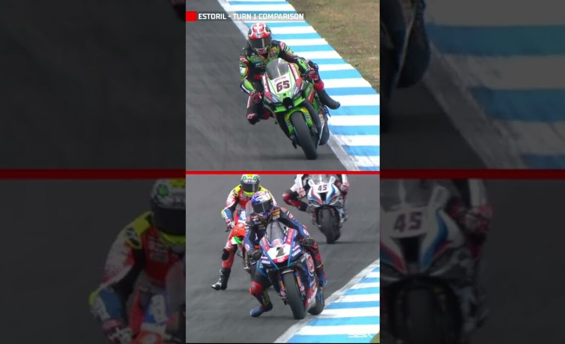 Style comparison between Rea and Razgatlioglu in Turn 1 at Estoril!