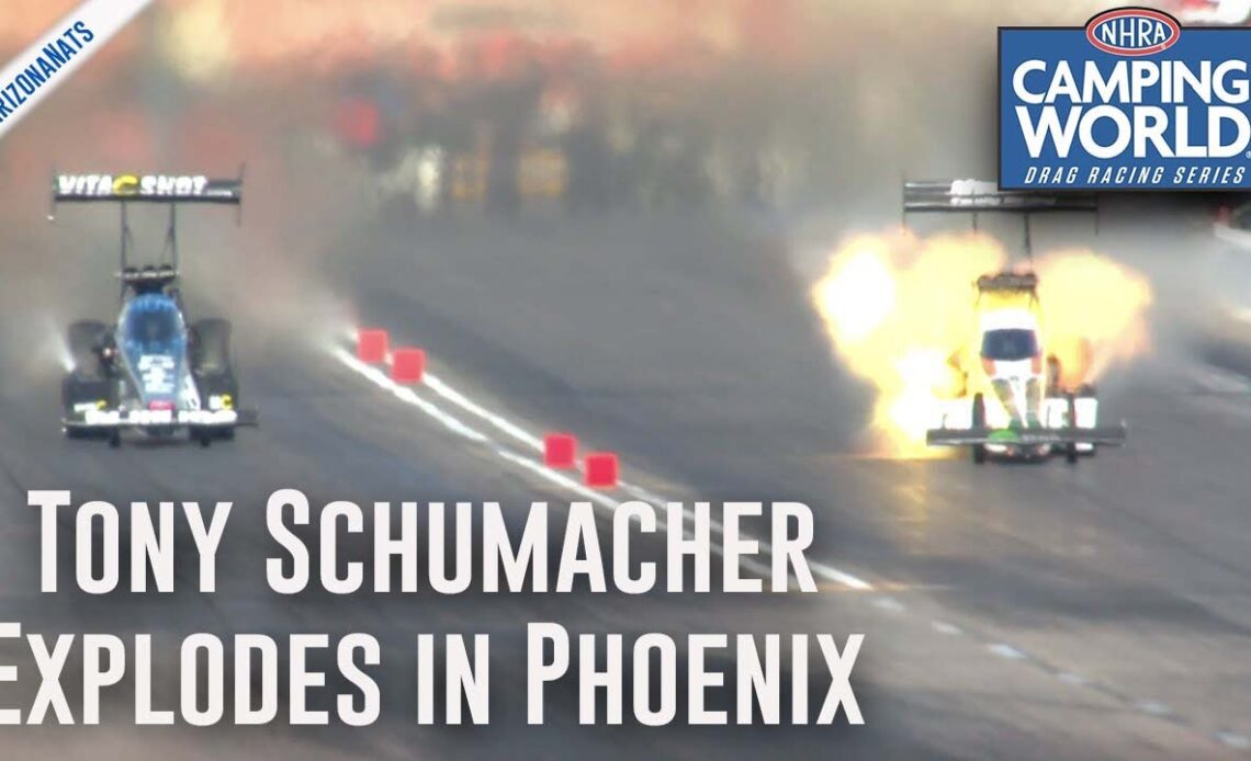 Tony Schumacher suffers explosion in Phoenix