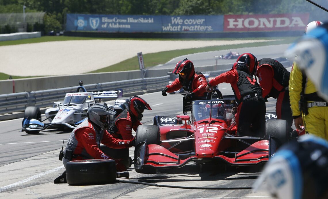 Will Power pits during the 2022 Honda Indy Grand Prix of Alabama