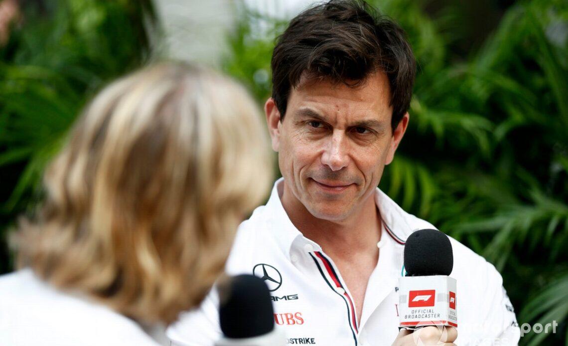 Toto Wolff, Team Principal and CEO, Mercedes AMG talks to press