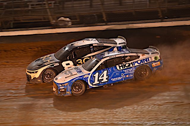 Tyler Reddick and Chase Briscoe spin out in the Bristol Dirt Race. (Photo: NKP)