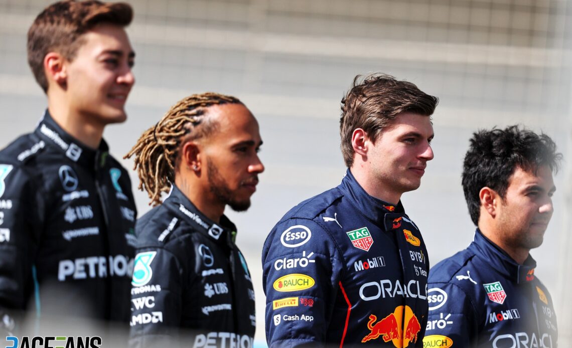 George Russell, Lewis Hamilton, Max Verstappen, Sergio Perez, Bahrain International Circuit, 2022