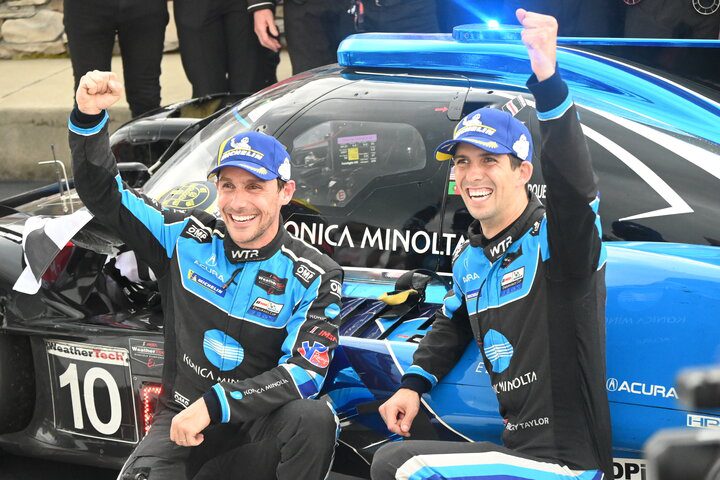 Filipe Albuquerque and Ricky Taylor celebrate their victory in the Sahlen's Six Hours at the Glen, 6/26/2022 (Photo: Phil Allaway)