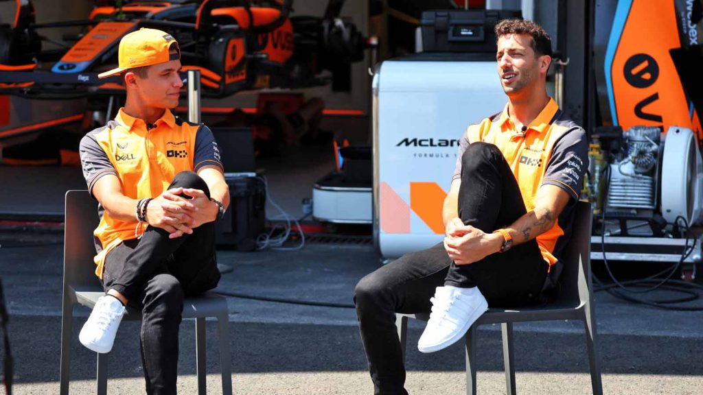 McLaren pair Lando Norris and Daniel Ricciardo. Baku June 2022.