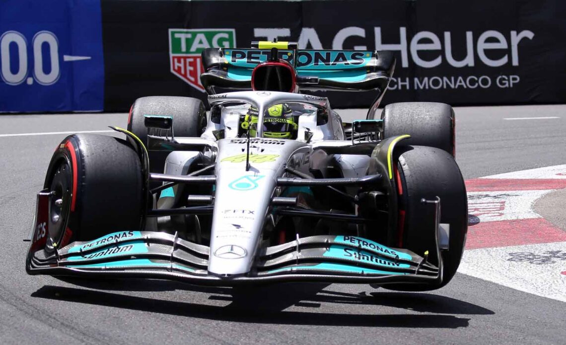 Lewis Hamilton rounds the hairpin. Monaco May 2022.