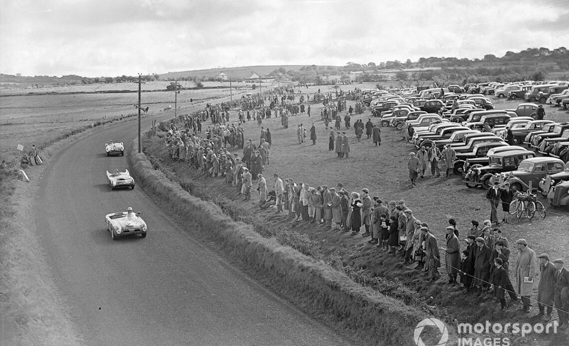 Brooks began racing for fun, and parlayed sportscar outings with Frazer-Nash - pictured here at the back of a train of cars in the 1954 RAC Tourist Trophy at Dundrod - into Formula 1 opportunities