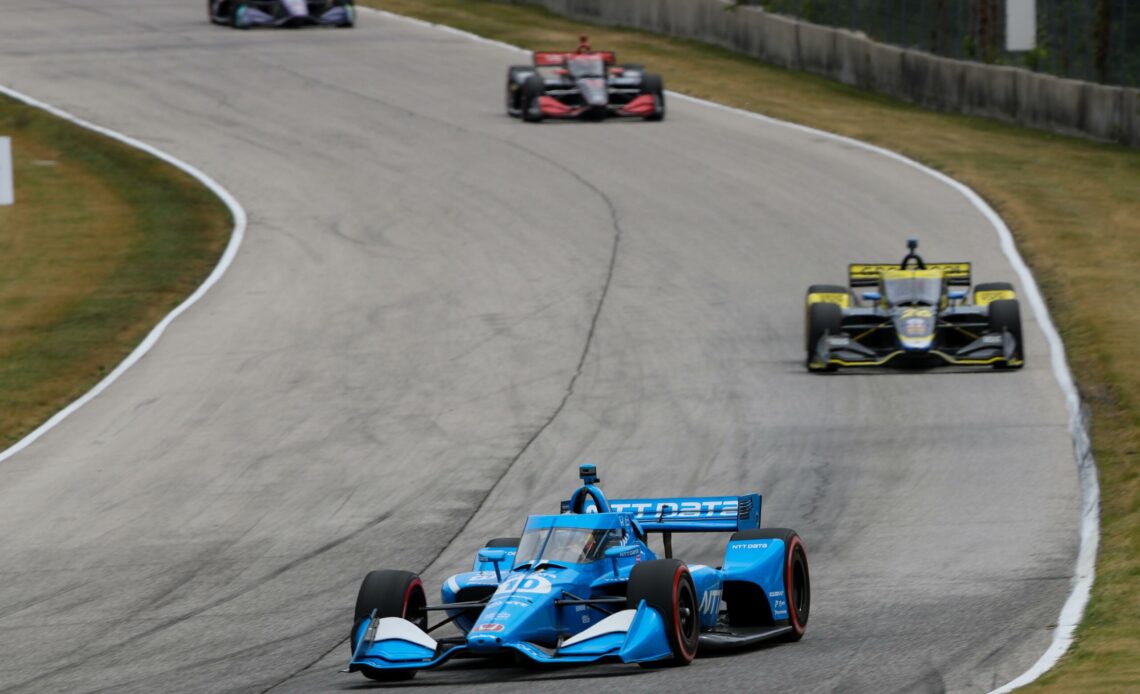 Alex Palou leading the IndyCar race at Road America in 2021