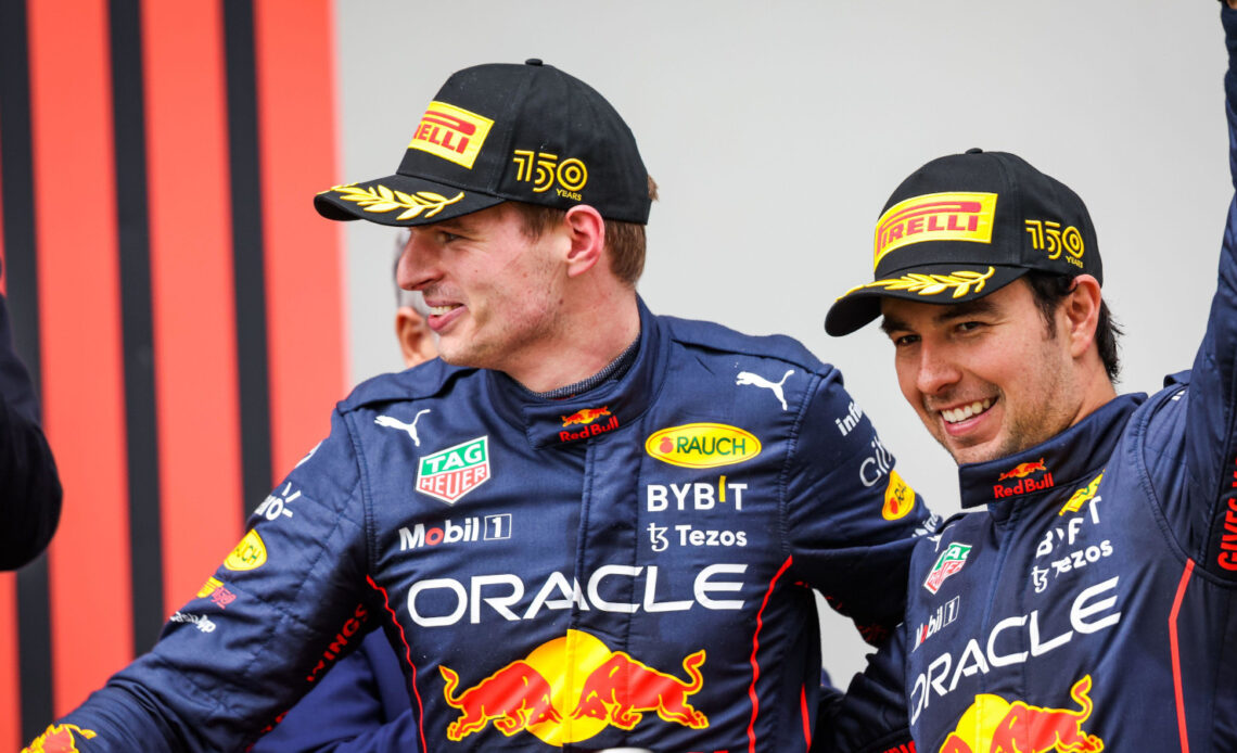 Max Verstappen and Sergio Perez on the Imola podium. Imola April 2022