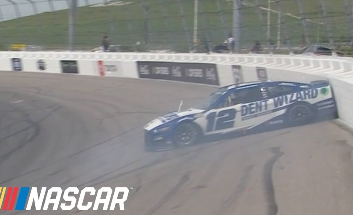 Ryan Blaney cuts a tire at WWT Raceway