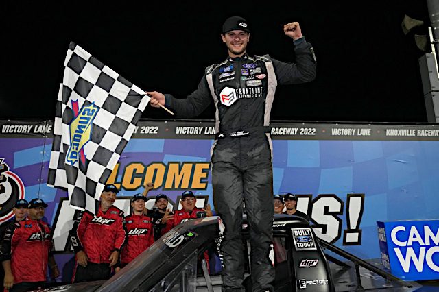 Todd Gilliland in victory lane at Knoxville, NKP