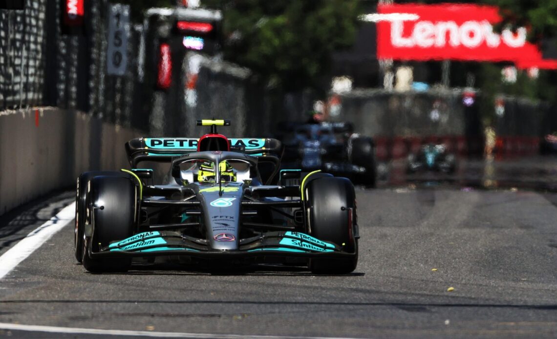 Lewis Hamilton driving during the Azerbaijan Grand Prix. Baku, June 2022.