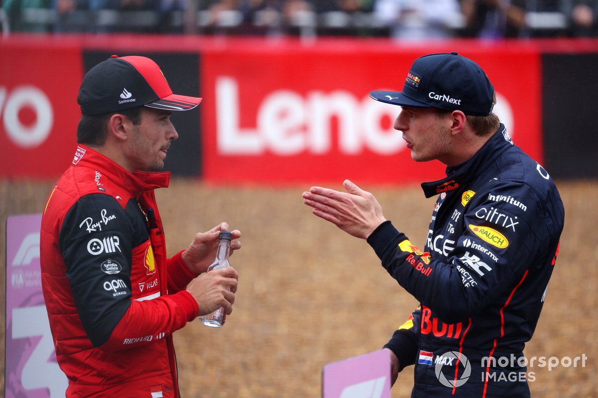 Charles Leclerc and Max Verstappen trade stories after qualifying