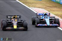 (L to R): Max Verstappen, Red Bull; Esteban Ocon, Alpine, Hungaroring, 2022