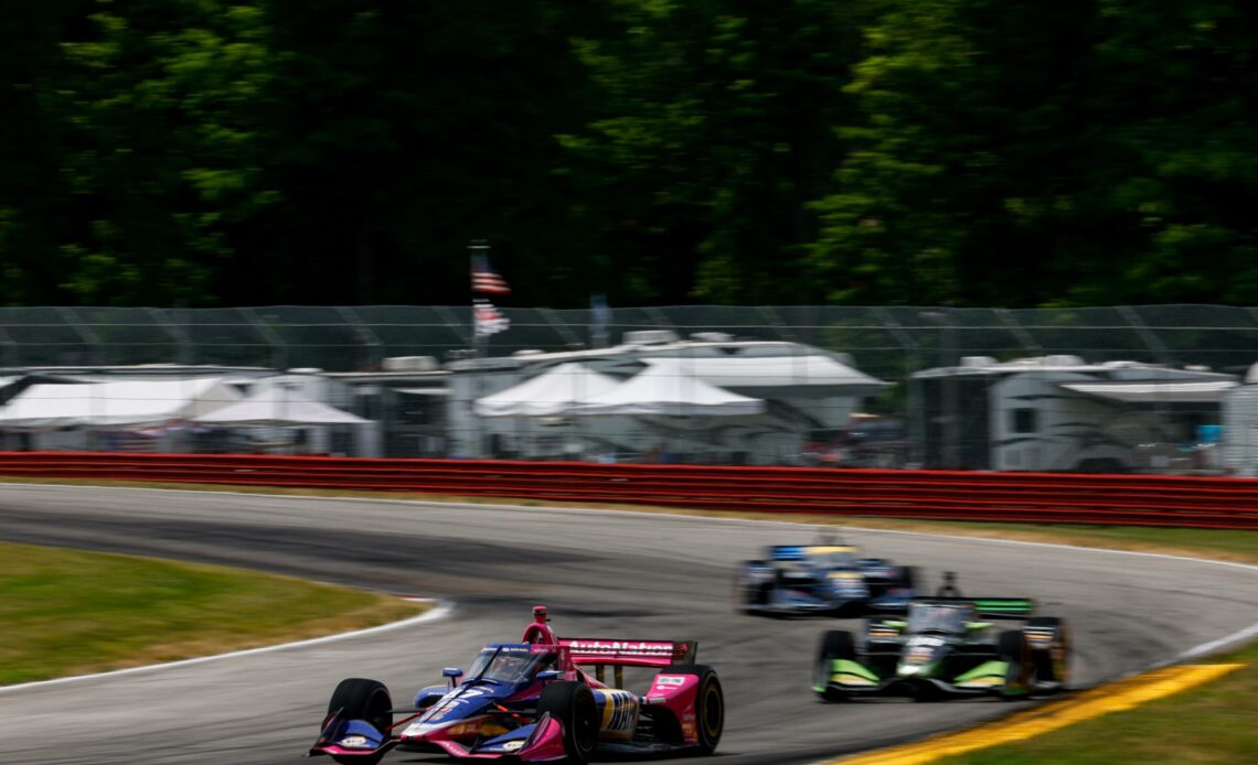 Andretti Autosport teammates Alexander Rossi and Romain Grosjean at the 2022 Honda Indy 200 at Mid-Ohio Sports Car Course