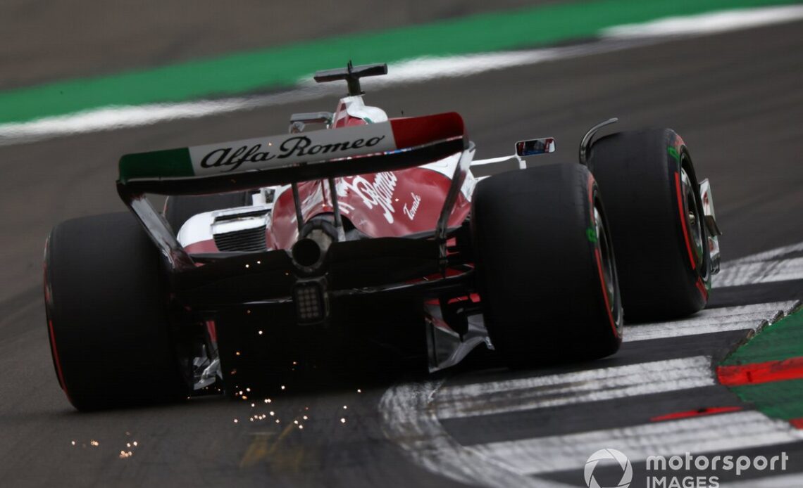Valtteri Bottas, Alfa Romeo C42, kicks up sparks