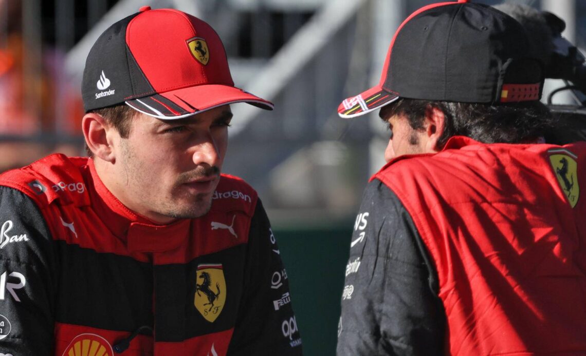 A staredown between Ferrari drivers Charles Leclerc and Carlos Sainz. Austria, July 2022.