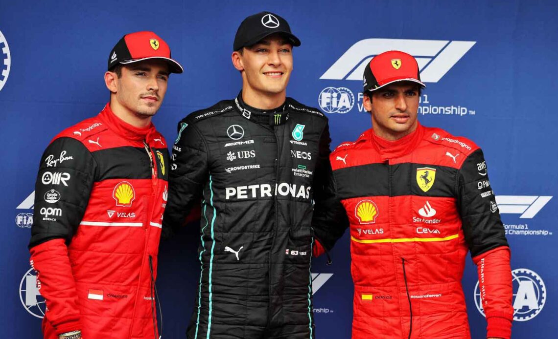 George Russell, Carlos Sainz and Charles Leclerc. Hungarian GP qualifying July 2022.